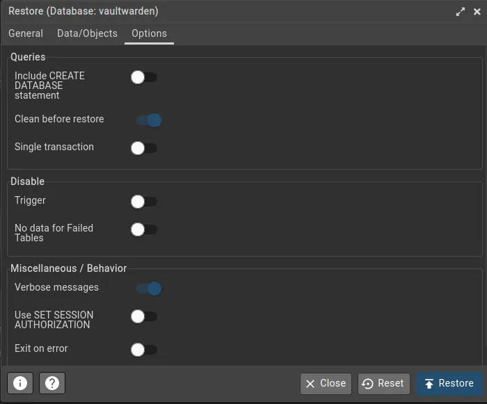 PG Admin Restore